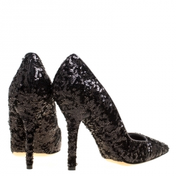 Pre Owned Dolce and Gabbana Black Sequins Pointed Toe Pumps Size 38
