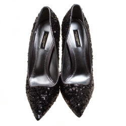 Pre Owned Dolce and Gabbana Black Sequins Pointed Toe Pumps Size 38