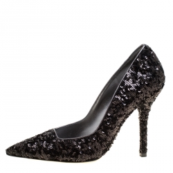 Pre Owned Dolce and Gabbana Black Sequins Pointed Toe Pumps Size 38