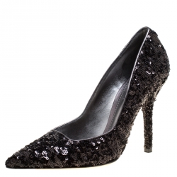 Pre Owned Dolce and Gabbana Black Sequins Pointed Toe Pumps Size 38