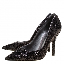 Pre Owned Dolce and Gabbana Black Sequins Pointed Toe Pumps Size 38