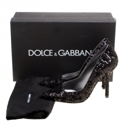 Pre Owned Dolce and Gabbana Black Sequins Pointed Toe Pumps Size 38