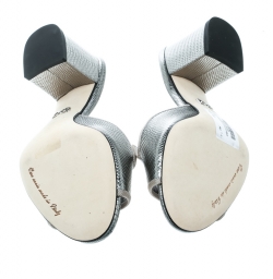 مملوكة مسبقًا Dolce and Gabbana Metallic Silver Embossed Lizard Leather Peep Toe Mules Size 36.5