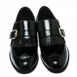 مملوكة مسبقًا Dolce and Gabbana Black Velvet and Brogue Leather Buckle Detail Loafers Size 40