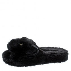 Pre Owned حذاء سلايدز دولتشي أند غابانا فلات قطيفة نمر فرو صناعي أسود مقاس 39