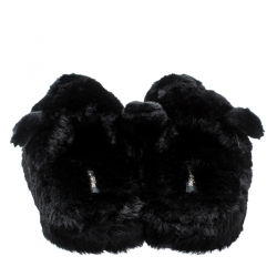 Pre Owned حذاء سلايدز دولتشي أند غابانا فلات قطيفة نمر فرو صناعي أسود مقاس 39