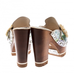 Pre Owned حذاء كلوغ دولتشي أند غابانا نعل سميك تاورمينا جلد لامع طباعة هيدرانغيا متعدد الألوان مقاس 36.5