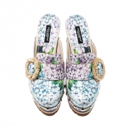 Pre Owned حذاء كلوغ دولتشي أند غابانا نعل سميك تاورمينا جلد لامع طباعة هيدرانغيا متعدد الألوان مقاس 36.5