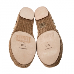 Pre Owned Dolce & Gabbana Blue/White Striped Brocade Fabric Star Studded Espadrilles Size 36