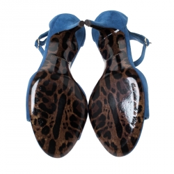 Pre Owned Dolce & Gabbana Blue Suede Open Toe Ankle Strap Sandals Size 36