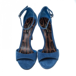 Pre Owned Dolce & Gabbana Blue Suede Open Toe Ankle Strap Sandals Size 36