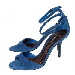 Pre Owned Dolce & Gabbana Blue Suede Open Toe Ankle Strap Sandals Size 36
