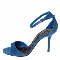 Pre Owned Dolce & Gabbana Blue Suede Open Toe Ankle Strap Sandals Size 36