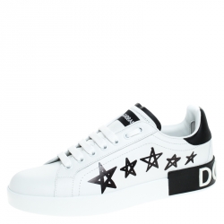 Dolce and Gabbana White/Black Leather Portofino Low Top Sneakers Size 37  Dolce & Gabbana | TLC