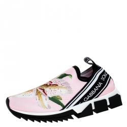 Dolce & Gabbana Pink Floral Stretch Fabric Sorrento Slip-On Sneakers Size 38
