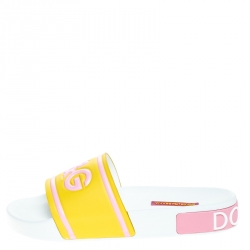 Dolce and Gabbana Yellow/Pink Rubber I Love Flat Slides Size 40