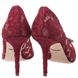 Dolce and Gabbana Red Crystal Embellished Lace Belluci Pumps Size 39
