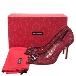 Dolce and Gabbana Red Crystal Embellished Lace Belluci Pumps Size 39