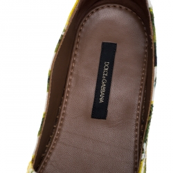 Pre Owned Dolce & Gabbana Yellow/Green Lemon Print Fabric Platform Espadrille Flats Size 39