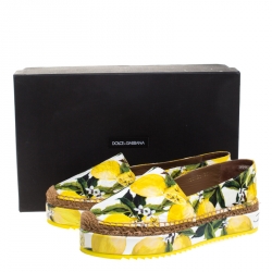 Pre Owned Dolce & Gabbana Yellow/Green Lemon Print Fabric Platform Espadrille Flats Size 39