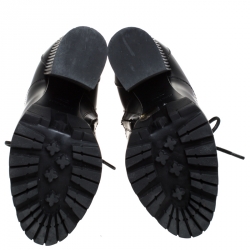 Pre Owned Dolce and Gabbana Black Leather Embellished Biker Platform Block Heel Boots Size 37