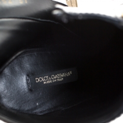 Pre Owned Dolce and Gabbana Black Leather Embellished Biker Platform Block Heel Boots Size 37