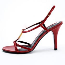 Pre Owned Dolce and Gabbana Red Leather Strappy Sandals Size 39