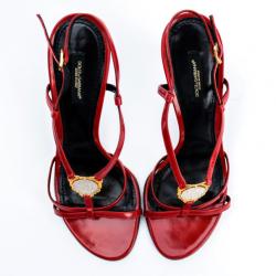 Pre Owned Dolce and Gabbana Red Leather Strappy Sandals Size 39