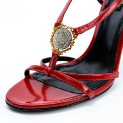 Pre Owned Dolce and Gabbana Red Leather Strappy Sandals Size 39