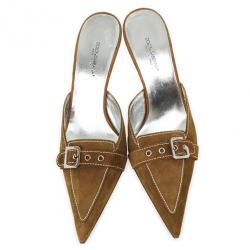 Pre Owned Dolce and Gabbana Brown Suede Buckle Mules Size 41