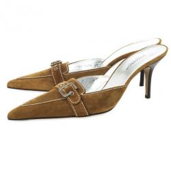 Pre Owned Dolce and Gabbana Brown Suede Buckle Mules Size 41