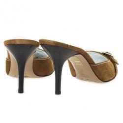 Pre Owned Dolce and Gabbana Brown Suede Buckle Mules Size 41