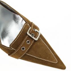 Pre Owned Dolce and Gabbana Brown Suede Buckle Mules Size 41