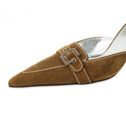 Pre Owned Dolce and Gabbana Brown Suede Buckle Mules Size 41