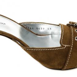 Pre Owned Dolce and Gabbana Brown Suede Buckle Mules Size 41