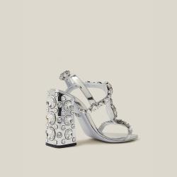 مملوكة مسبقًا Dolce & Gabbana Metallic Crystal Embellished Leather Sandals Size IT 40