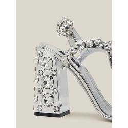 مملوكة مسبقًا Dolce & Gabbana Metallic Crystal Embellished Leather Sandals Size IT 40