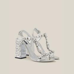 مملوكة مسبقًا Dolce & Gabbana Metallic Crystal Embellished Leather Sandals Size IT 40