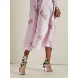 مملوكة مسبقًا صندل دولتشي أند غبانا جلد كعب مرتفع ميتالك أبليك زهرة زنبق وردي مقاس  IT 37