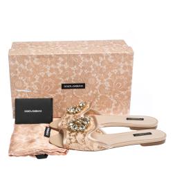 مملوكة مسبقًا Dolce & Gabbana Pink Lace Jeweled Embellishment Flat Slides Size 40