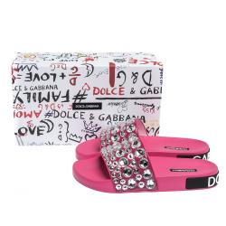 مملوكة مسبق ًا Dolce & Gabbana Fuchsia Leather Rhinestone Embellishment Slides Size 39