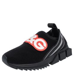 Dolce & Gabbana Black Stretch Technical Fabric DG Patch Slip On Sneakers Size 37