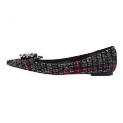 Pre Owned Dolce and Gabbana Crystal Embellished Tweed Ballet Flats Size 40