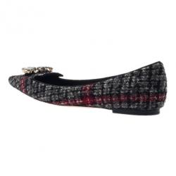 Pre Owned Dolce and Gabbana Crystal Embellished Tweed Ballet Flats Size 40