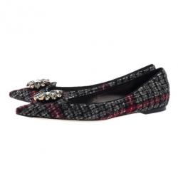 Pre Owned Dolce and Gabbana Crystal Embellished Tweed Ballet Flats Size 40
