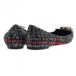 Pre Owned Dolce and Gabbana Crystal Embellished Tweed Ballet Flats Size 40