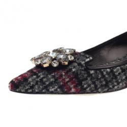 Pre Owned Dolce and Gabbana Crystal Embellished Tweed Ballet Flats Size 40