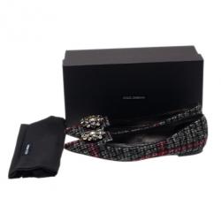Pre Owned Dolce and Gabbana Crystal Embellished Tweed Ballet Flats Size 40
