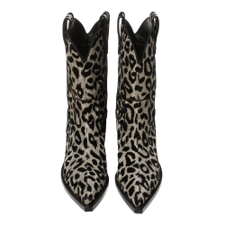 Pre Owned Dolce and Gabbana Black/Grey Shimmering Leopard Laurex Fabric Cowboy Boots Size 37