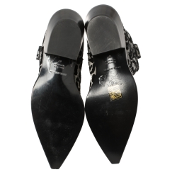 Pre Owned Dolce and Gabbana Black/Grey Shimmering Leopard Laurex Fabric Cowboy Boots Size 37